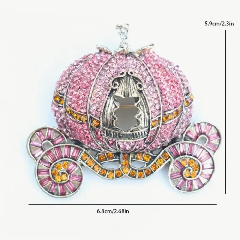 Diamond - Encrusted Pumpkin Coach Brooch - Picture 3 of 6